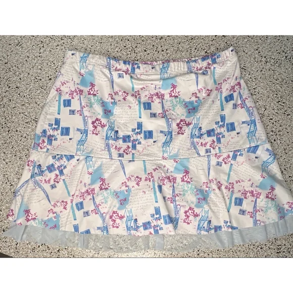 Denise Cronwall White Blue Abstract Floral Golf Skort Size Large - Picture 5 of 6